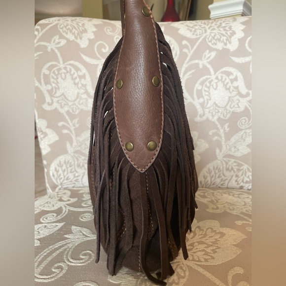 PELLE Studio Brown Genuine Leather Suede Fringe Boho Hobo Shoulder Bag W… - Picture 4 of 14